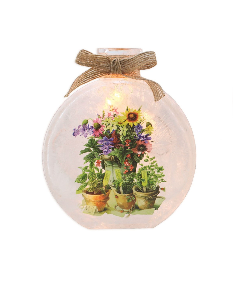 Lighted Glass Vase - Garden Herbs - 4.7 inch - Pots