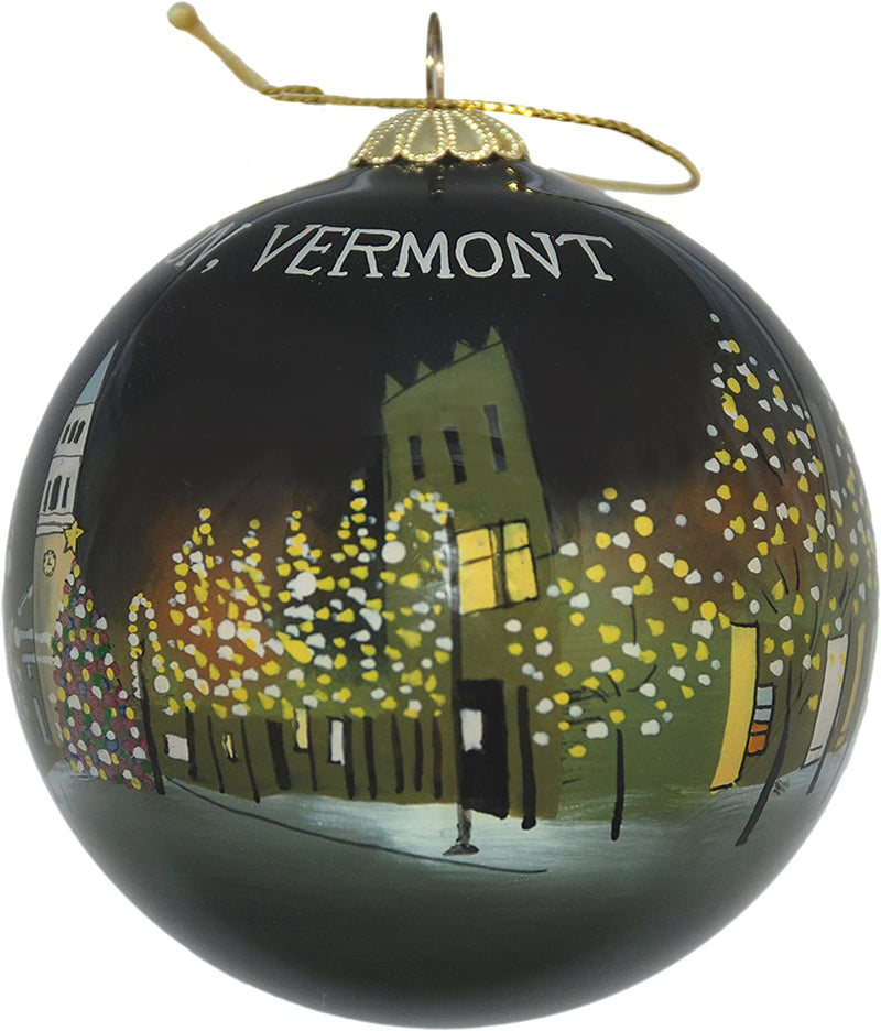 Hand Painted Glass Globe Ornament - Burlington Church Street at Night - The Country Christmas Loft
