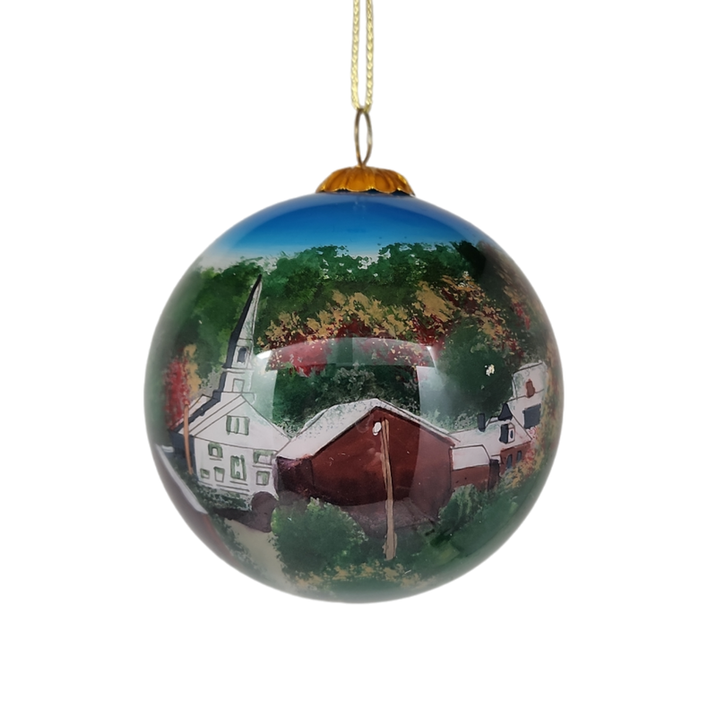 Hand Painted Glass Globe Ornament - Vermont Village
