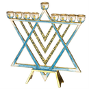 Matashi Hand Painted Blue Enamel Menorah