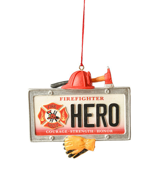Hero License Plate Ornament - Firefighter - The Country Christmas Loft