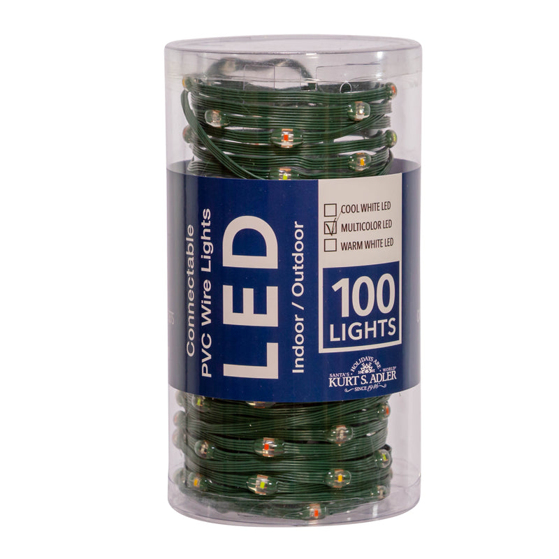 100-Light LED Connectable Green Wire Light Set - Multicolored