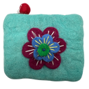 Felt Wool  Teal Coin Purse with Flower Applique - Gift Shoppe >> Handbags & Wallets >> Wallets - by Us Sherpa