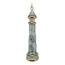 Smoky Sage Lighthouse with Gold Bands and Emerald Crystal Accents