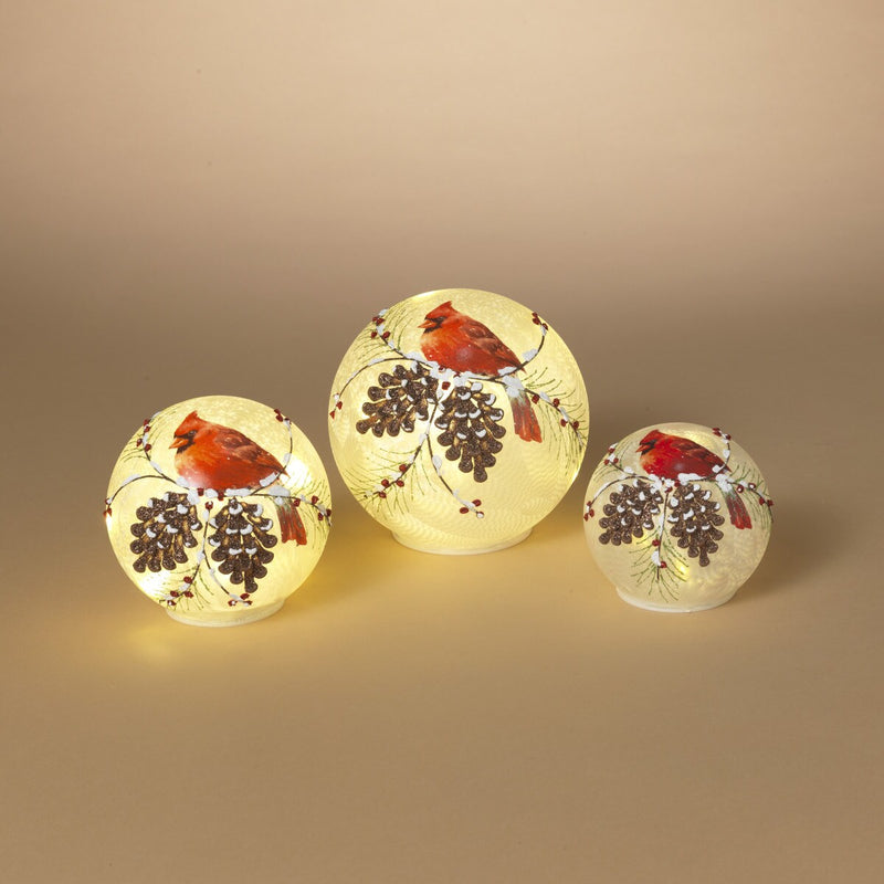 Holiday Cardinal Lighted Glass Globe - 3 Piece Set