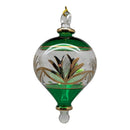 Etched Gold Teardrop Blown Glass Ornament - Emerald Green