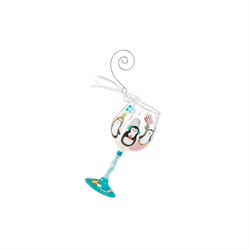 Penguins and Presents - Wine Glass Ornament