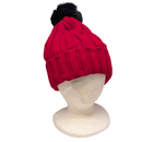 Knit Hat With Three Interchangeable Poms - Red