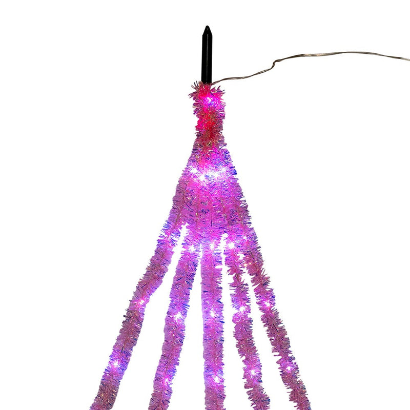 100-Light Pink Iridescent Tinsel With Pink Superbright LED Cascade Light