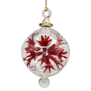 Floral Burst Globe Ornament - Clear with Red Accents