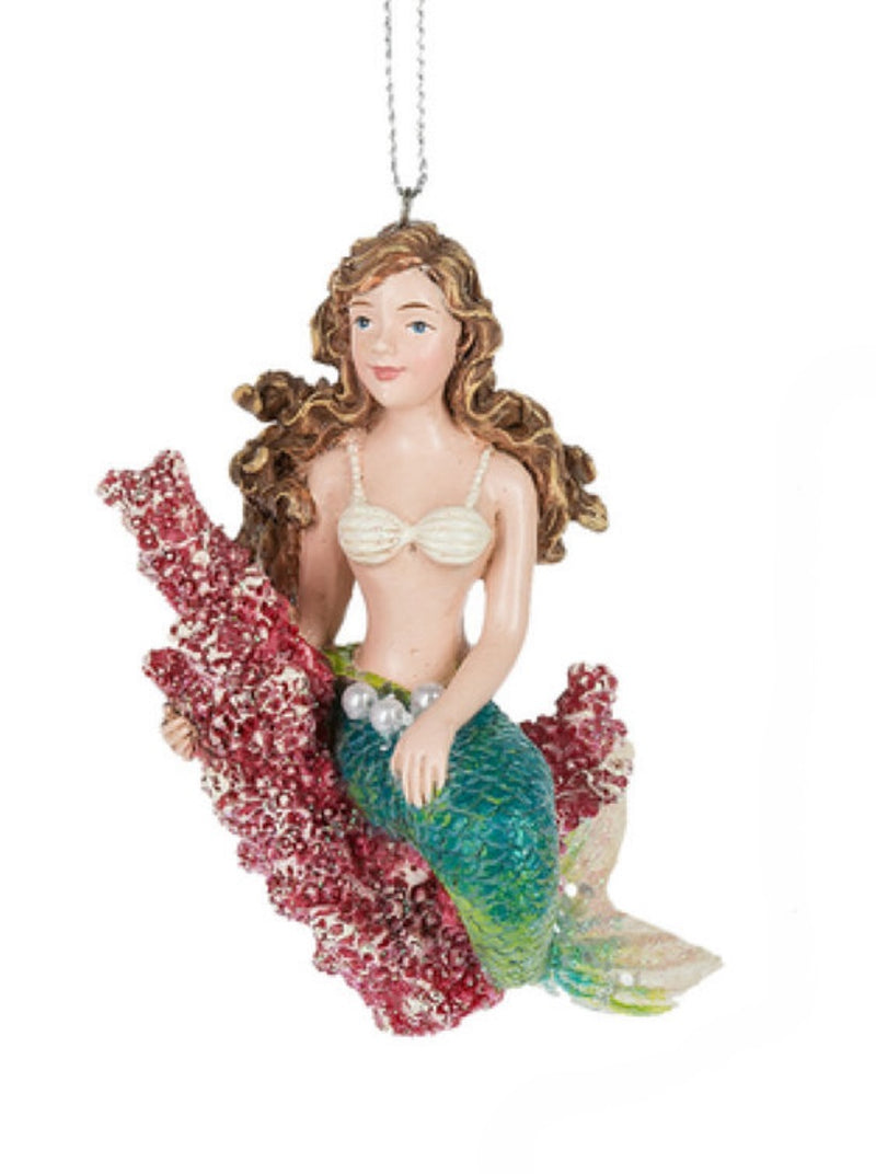 Mermaid on Shell Ornament - Green - The Country Christmas Loft