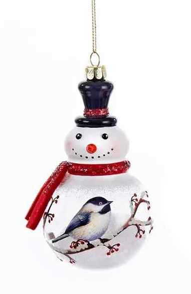 Glass Snowman With Chickadee Ornaments