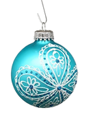 Krebs Value Glass Ball 4 pack - Lace Floral on Turquoise