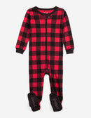 Kids Footed Cotton Pajama Black And  Red Plaid - - The Country Christmas Loft