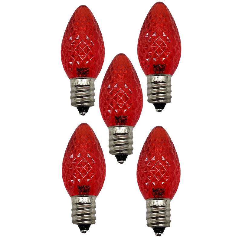 C7 Faceted LED Bulb - 5 Piece - Red