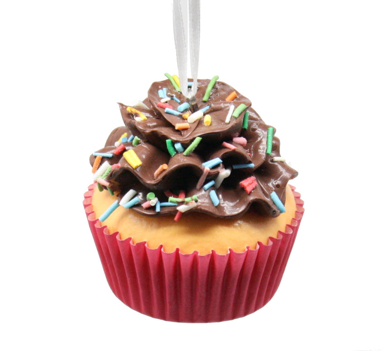 Flower Cupcake Ornaments - Brown With Skinny Sprinkles