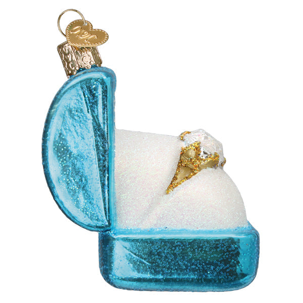 Something Blue Ring Box Glass Ornament