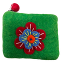 Felt Wool Coin Purse in Green with Flower Applique - Gift Shoppe >> Handbags & Wallets >> Wallets - by Us Sherpa