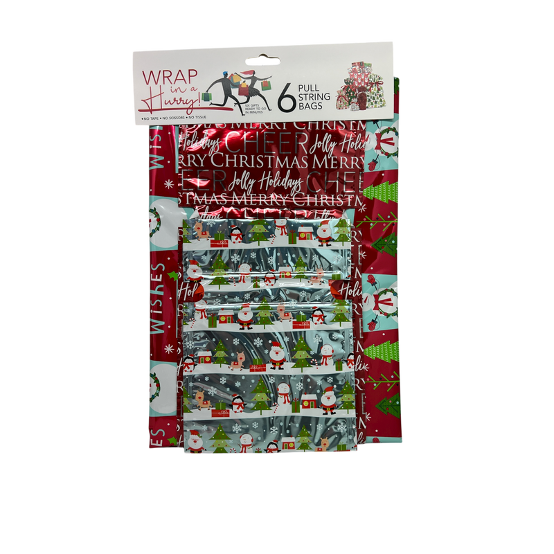 Wrap In A Hurry Pull String Gift Bag 6 piece Assortment