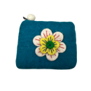 Felt Wool Coin Purse in Teal with Flower Applique - Gift Shoppe >> Figurines - by Us Sherpa