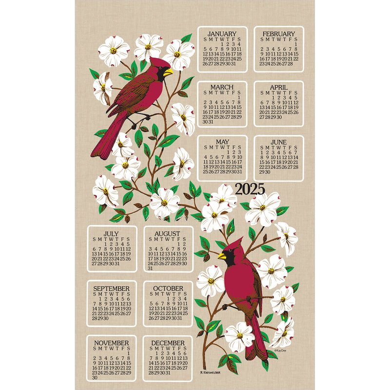 2025 Linen Calendar Towel - Dogwood and Cardinal