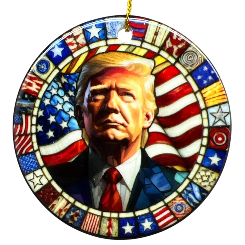 Donald Trump in Stained Glass Style Ornament