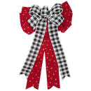 Fabric Bow - 18" x 10" - Red and Gold Stars with Black/White Gingham Ribbon
