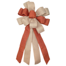 Fabric Bow - 18" x 10" - Red/Coral and Natural Linen Striped