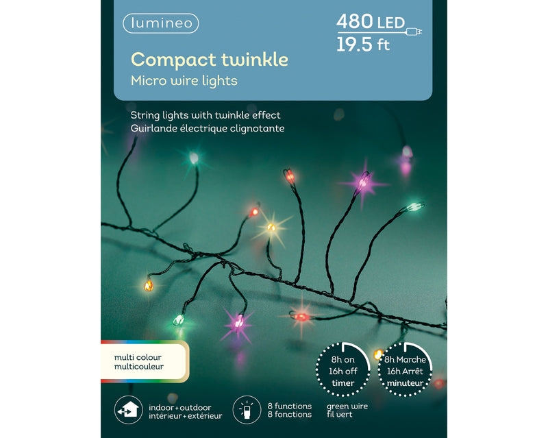 Micro LED Garland Light - 8 function twinkle - 480 - Multicolor - Silver String
