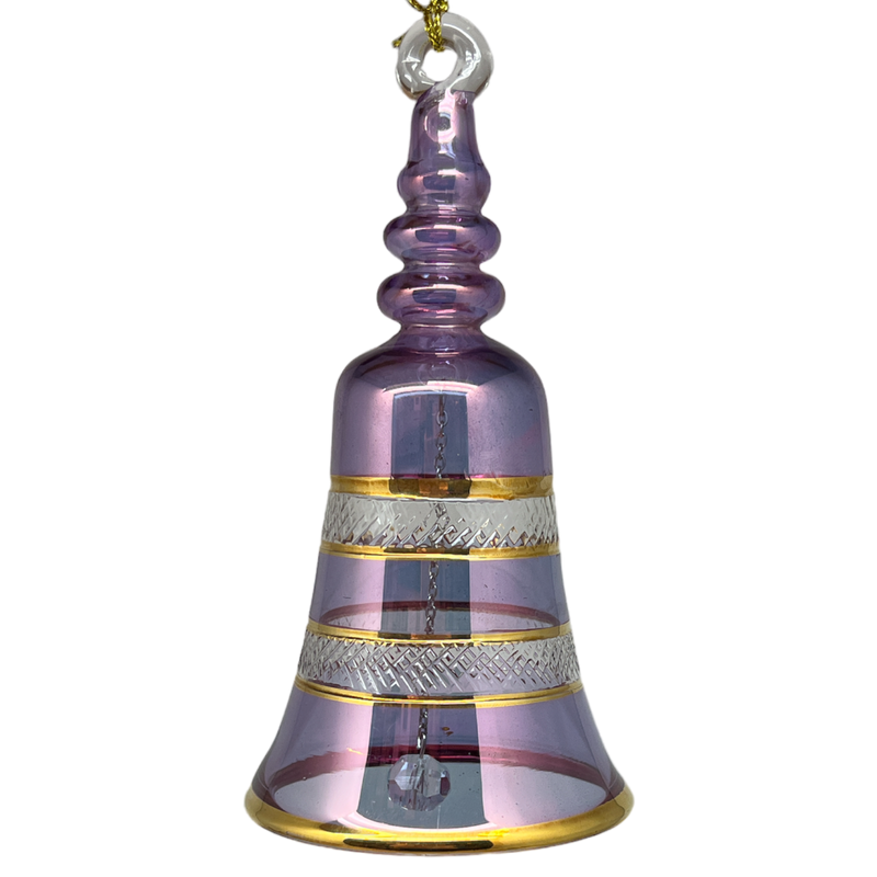 Gold Etched Glass Bell - Purple
