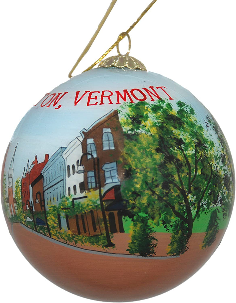 Hand Painted Glass Globe Ornament - Burlington Church Street Daytime - The Country Christmas Loft