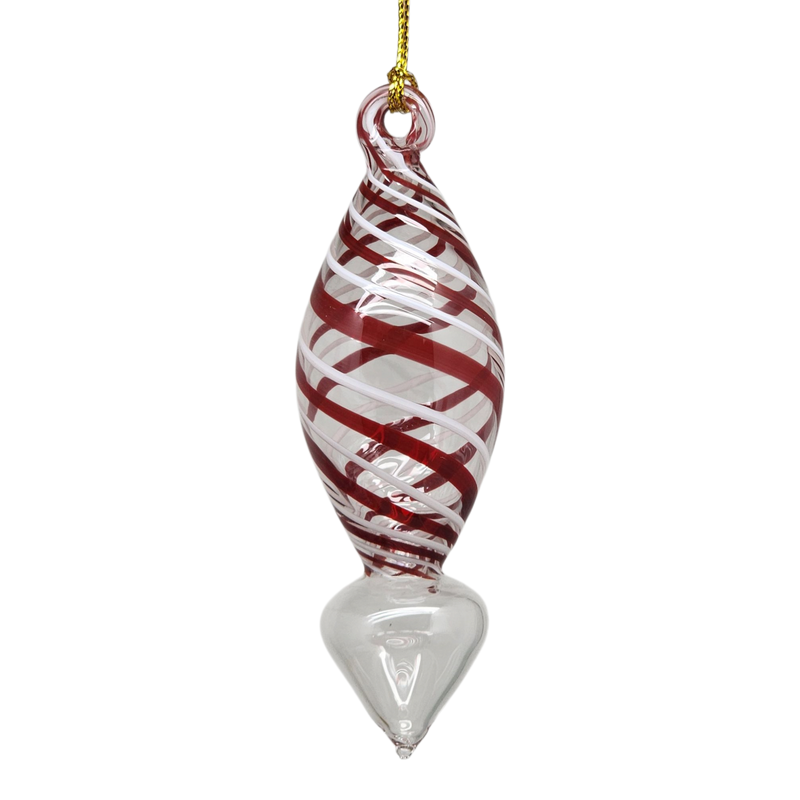 Candy Cane Stripe Blown Glass Ornament - Arrow