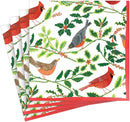 Songbirds and Holly Paper Cocktail Napkins in White