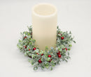 Faux Glittered Boxwood Candle Ring with Berries