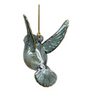 Gold Etched Glass Hummingbird Ornament - Green with Blue Beak