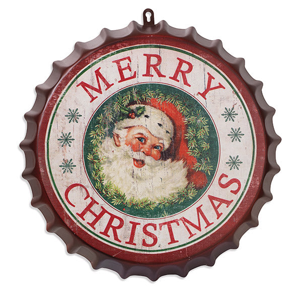 16.5" Metal Holiday Merry Christmas Bottle Cap Wall Decor - The Country Christmas Loft