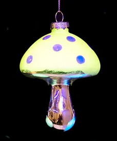 Yellow Glow-In-The-Dark Glass Mushroom Ornament