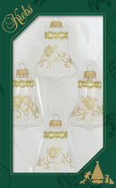 Clear and Frosted Gold Glitterlace and Braid Bell Ornaments - 4 Piece Set