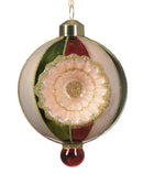Retro Glass Reflector Ornament - 80mm - Red/Green/White Stripes