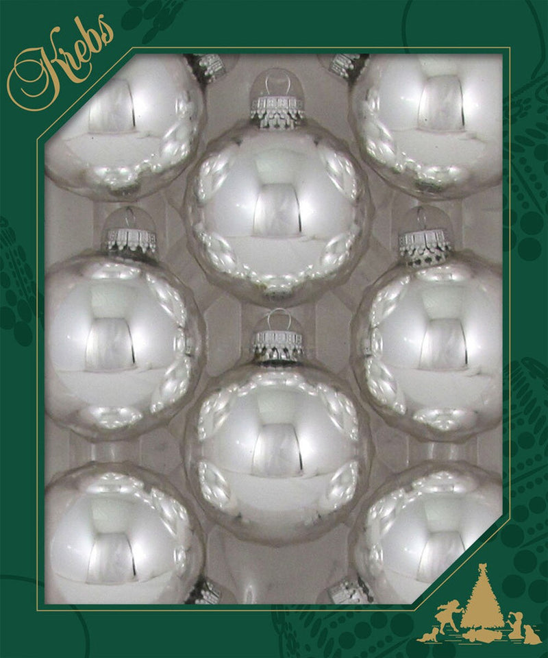 Bright Silver 2 5/8" (67mm) Glass Ball - Set of 8