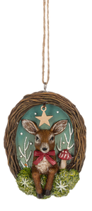 Woodland Deer in Twig Wreath Ornaments