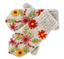 Knit Embroidered Floral Mittens - Cream
