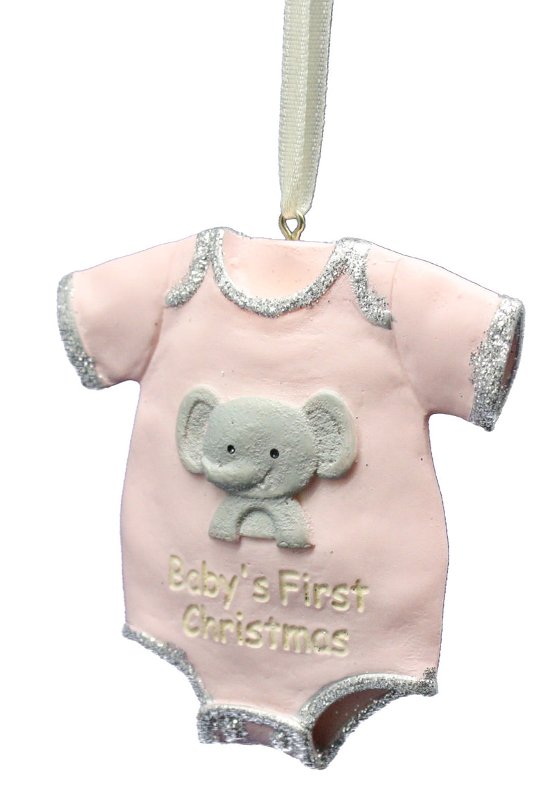 Baby's First Christmas Onesie Ornament - Pink - Elephant
