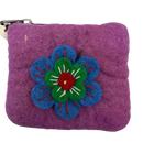 Felt Wool  Vibrant Purple Coin Purse with Flower Applique - Gift Shoppe >> Handbags & Wallets >> Wallets - by Us Sherpa