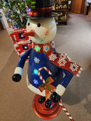 Outdoor Lighted Metal Snowman with Timer - 4 Foot Tall