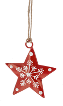 Mini Metal Star Ornament  - Red With White Snowflake