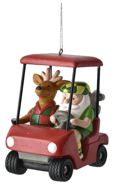 Santa & Reindeer Golf Cart Ornament - The Country Christmas Loft