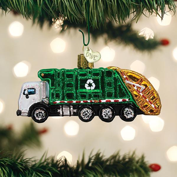 Garbage Truck Glass Ornament