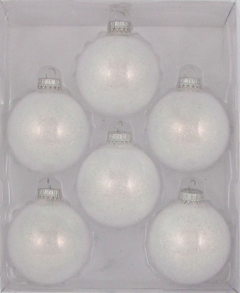 Christmas by Krebs 2-5/8" Balls - Silver Caps - Snow Sparkle 6 Pack - The Country Christmas Loft