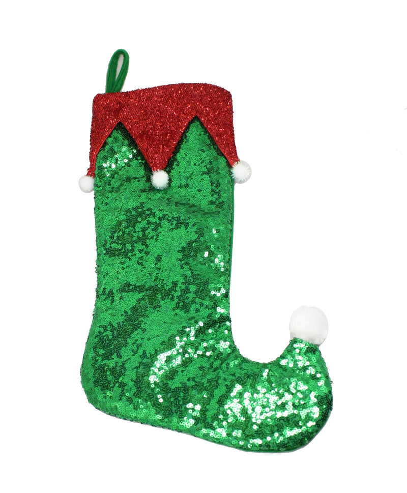 Sequin Jester Stocking - Green - The Country Christmas Loft